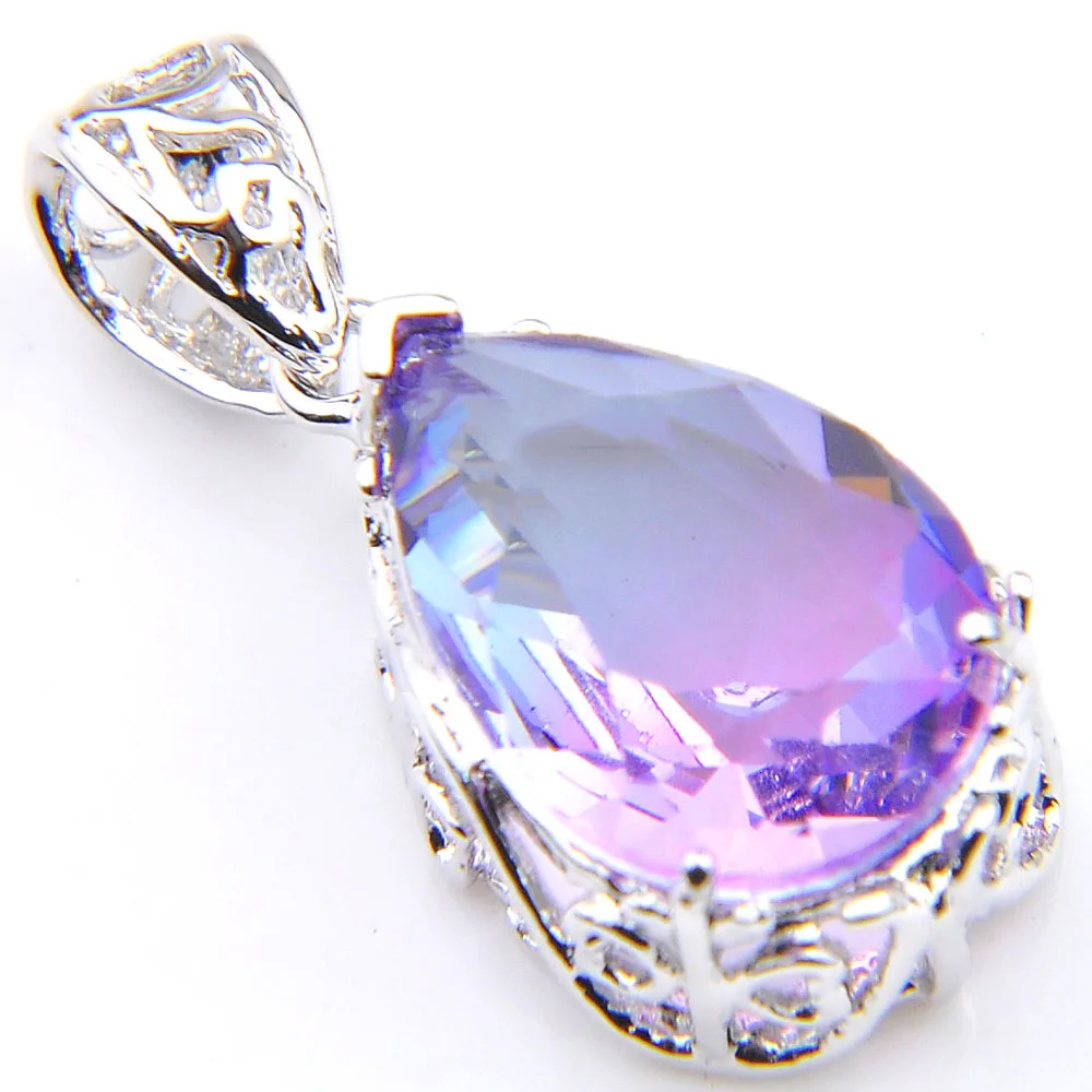 Luckyshine Mix 4Pcs/Lot  Silver Plated Copper Fashion Lady Jewelry Charm Tourmaline Created Purple Crystal Necklace Pendants