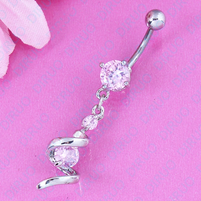 Popular retail Zircon pink round belly ring belly button ring body