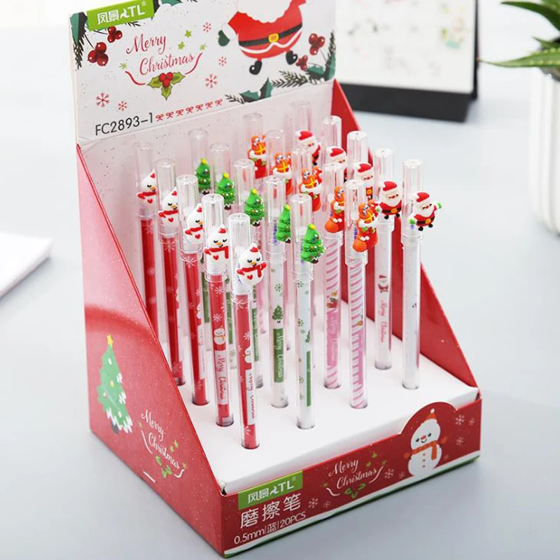 

4 Pcs/set Kawaii Merry Christmas Tree Santa Claus Snowman Boot Erasable Gel Pens Blue Colored Ink Pen Gift Stationery Supply
