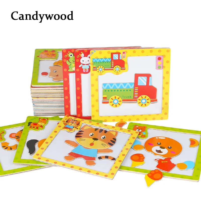 Children 3D Magnetic Puzzle Jigsaw Wooden Toys Cartoon Animals Traffic Puzzles Tangram Kids Educational Toy for Children