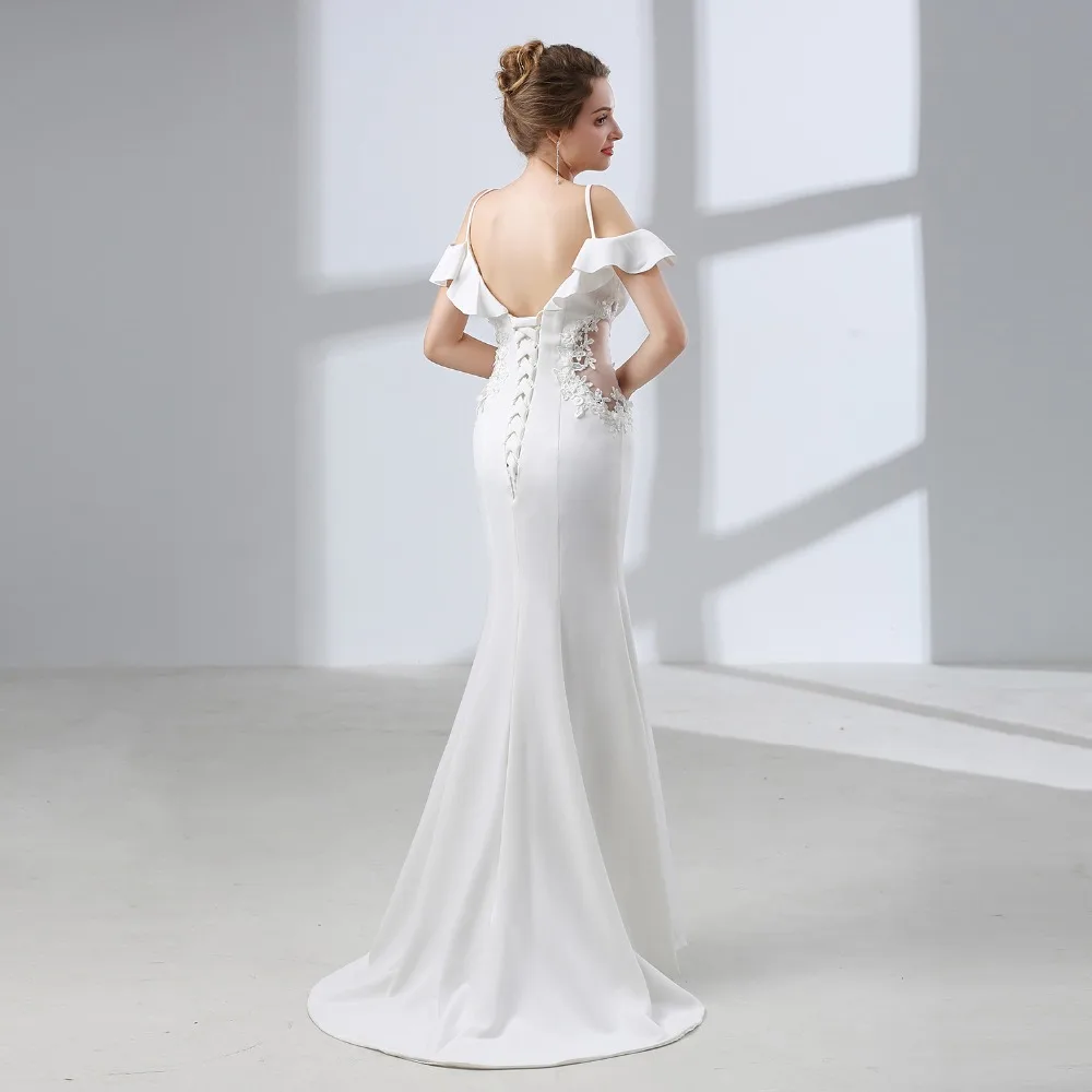 JaneVini скромное белое платье для выпускного вечера русалка 2018 Длинные свадебные платья для женщин Поезд Кружева бисером свадебное платье