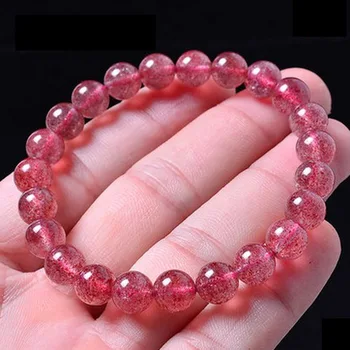

Wholesale Genuine Natural Red Strawberry Quartz Crystal Round Bead Stretch Charm Bracelet Women Femme 6mm Free Shipping