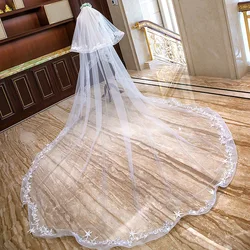 Women Luxury 4 Meters Long Cathedral Wedding Bridal Veils Lace Party Accessories 2020 In Stock
