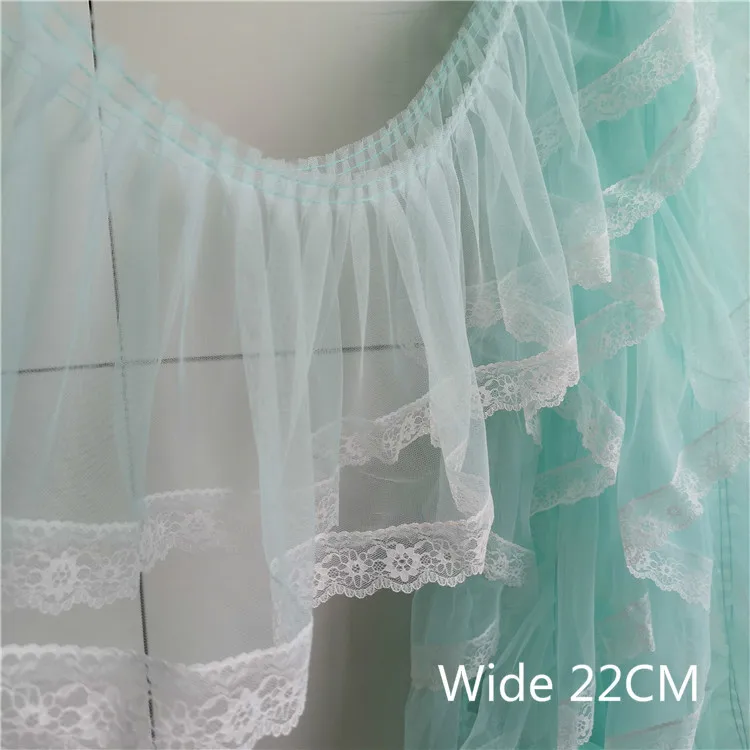 

22cm Wide Luxury Tulle Voile Lace Pleated Mesh Lace Folded Sewing Ribbon Trims For DIY Wedding Dresses Applique Guipure Supplies