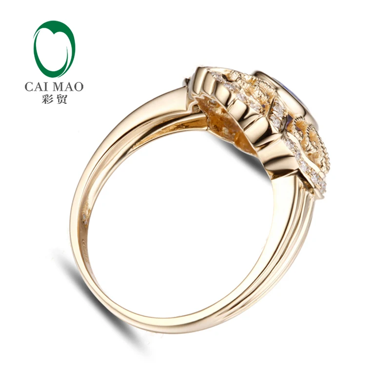 14 k желтое золото 1.32ct Овальный Синий танзанит, бриллиант обручальное кольцо