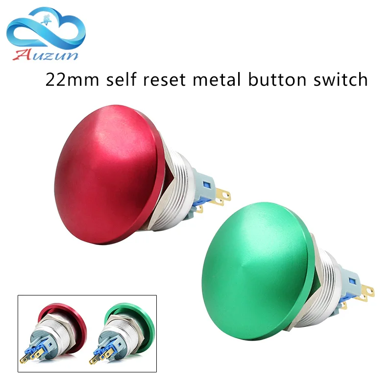 

22 mm metal mushroom head start self-reset button switch often open red green welding foot screw foot current 5A