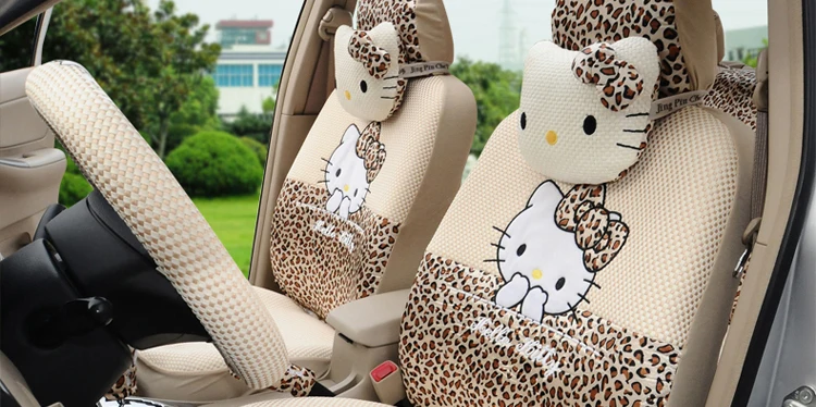 Женский модный милый розовый чехол с мультяшным принтом hello kitty ice silk, универсальный комплект для сиденья автомобиля