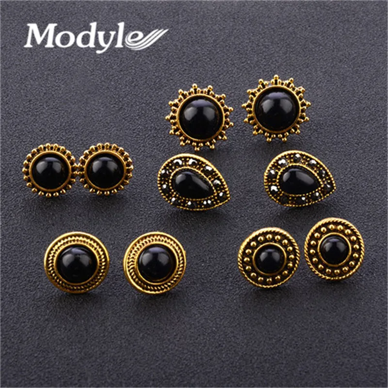 

Modyle Brincos Femme 4Pairs Bohemian Stud Earring Set Boho Green Black Crystal Droplet Earrings for Women Jewelry Indian 2019