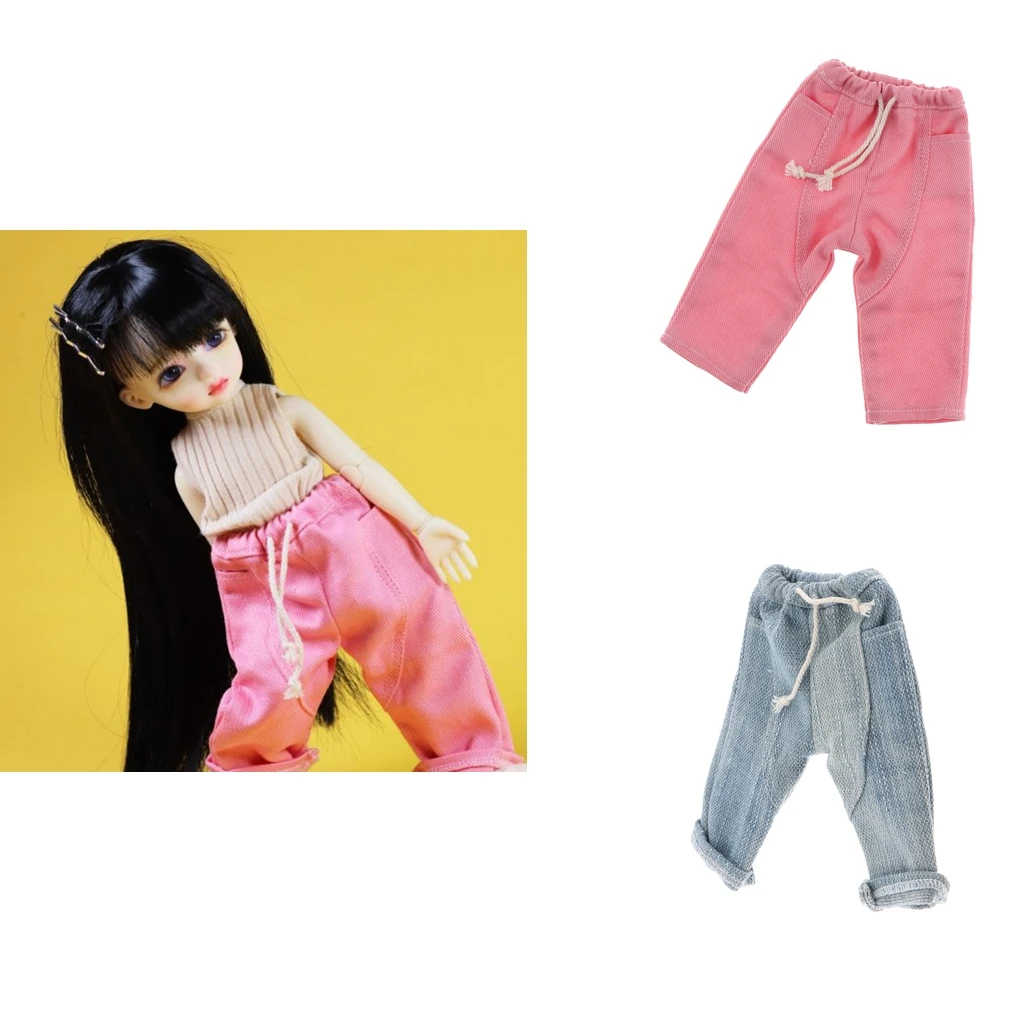 Pants For 1/6 Girl Dolls  Patchwork Casual Jeans Pants for BJD SD XinYi Licca Doll Clothes Accessories Girls Toys Cloth Pink 