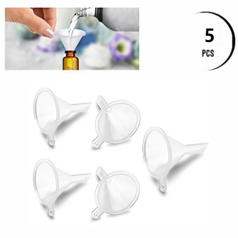 

5Pcs Mini Clear Plastic Funnels for Fragrance Essential Oils Blend & Sand Art & Lab bottle & Perfume Craft Spice