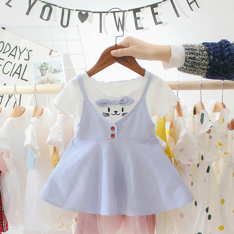 Летние хлопковые платья для маленьких девочек; милое платье принцессы с рисунком кота; Одежда для новорожденных на день рождения, свадьбу, вечеринку; платье для малышей