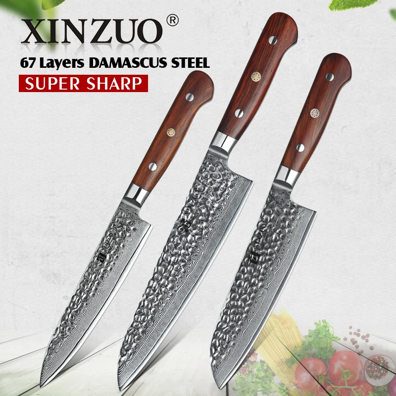 XINZUO 3PC Kitchen Knives Set Stainless Steel Santoku Chef Utility