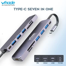 Vmade 7 в 1 хаб многопортовый концентратор USB-C 4 k HD видео выход порт SD TF карта USB ридер 3,1 C-type USB 3,0 порт для MacBook Pro