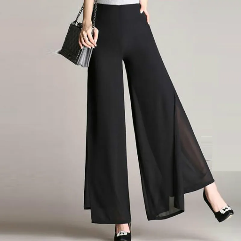 

2019 New Fashion Women's autumn Thin Chiffon Pants Female Wide Leg Pants High Waist Casual Dance Pants Trousers Plus Size S-4XL