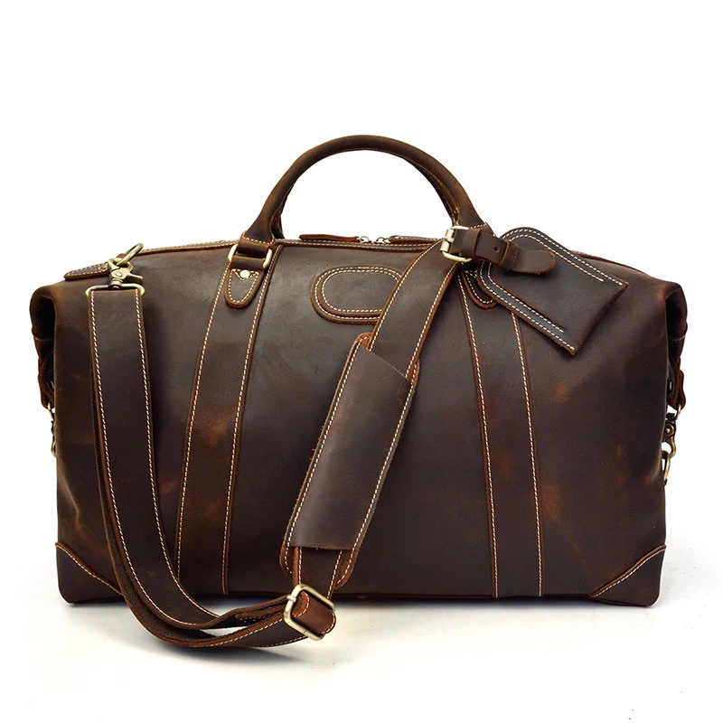 Genuine Crazy Horse Leather Men Travel Bags With Rivet Big HandBag For Male Cowhide Duffel Bag Mans Travelling Bag luxury