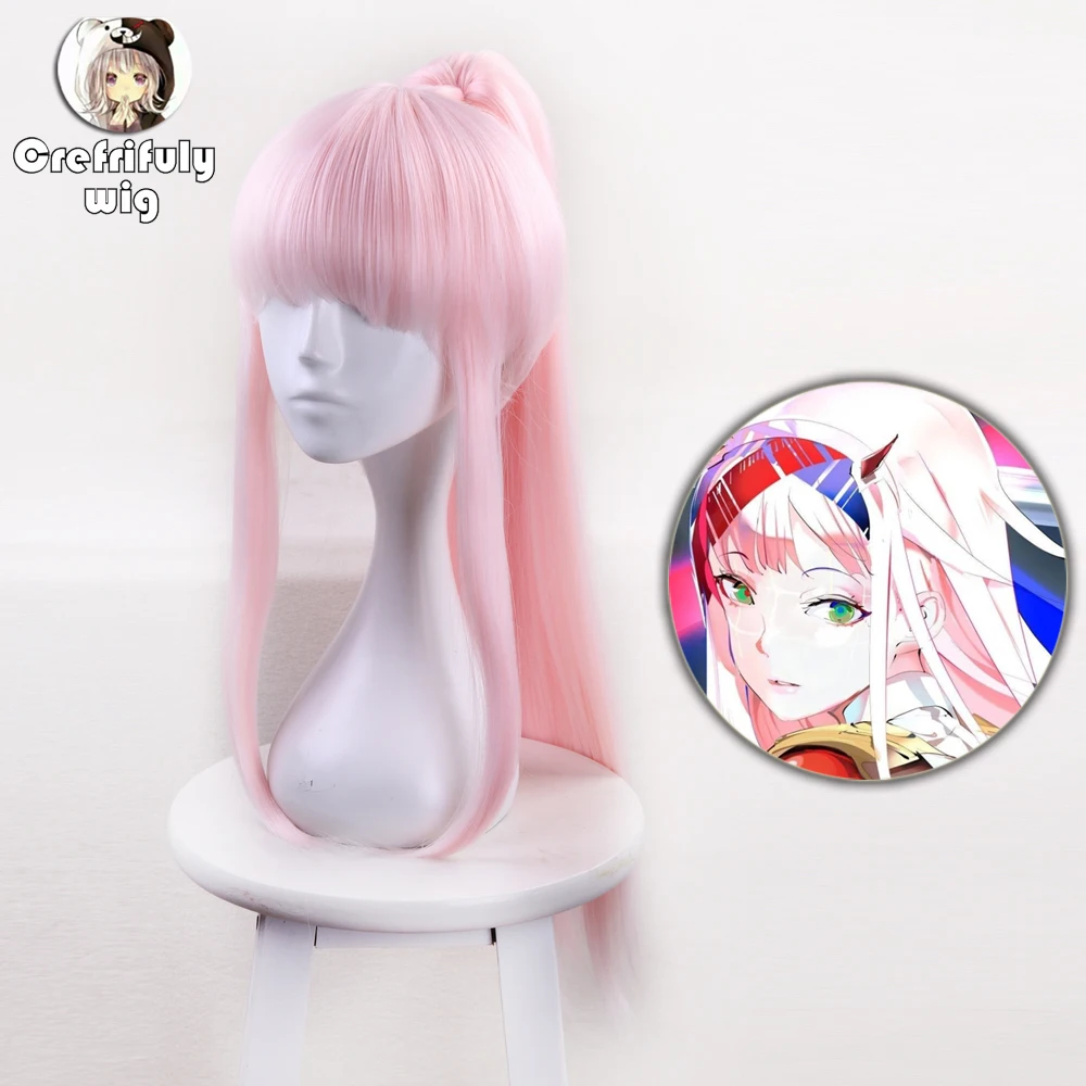 65cm DARLING in the FRANXX 02 Cosplay Wig Synthetic Hair ZERO TWO Long Pink Wigs With One Clip On Ponytail Anime Hairpiece |