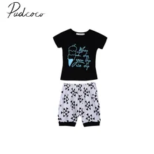 pudcoco summer short sleeve o-neck pullover Toddler Kids Baby Boy Vest T-shirt Tops+Short Pants Shorts Outfits Clothes Set 0-4Y