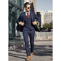 Модная темно-Бизнес Для мужчин S Костюмы комплект из 3 предметов Свадебные Смокинги для женихов Для мужчин Best человек (куртка + Брюки для