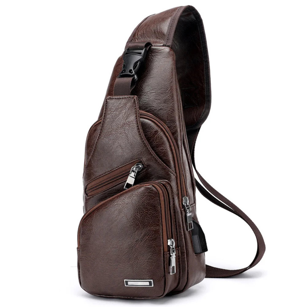 

Single Shoulder Leather Men Messenger Chest Bag Sports Cross Body Casual USB
