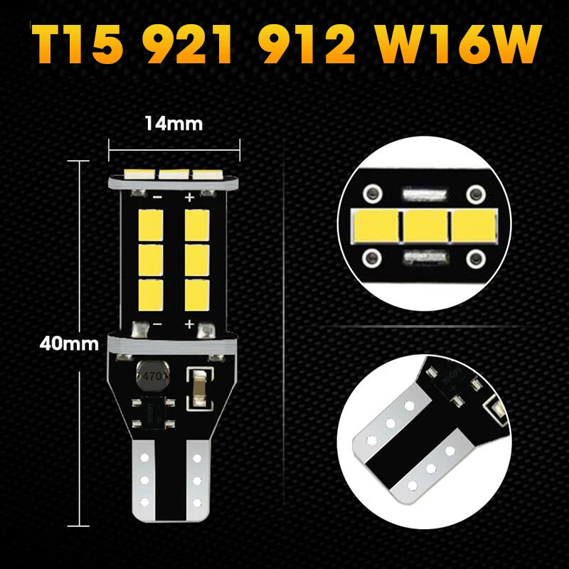 Hlxg 2 шт. W16W T15 светодиодный задний резервный светильник, стояночный тормоз, лампа для автомобиля, автомобильный Стайлинг, 12 В, 6000 К, зазор, лампа для чтения