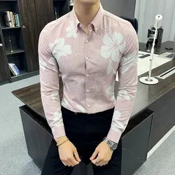 Уличная Повседневная мужская одежда, вечерние рубашки, смокинг 3XL-M, новая брендовая мужская рубашка с цветочным принтом, весенне-осенние