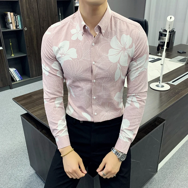 

Streetwear Casual Men Dress Shirts Party Tuxedo 3XL-M Brand New Men Floral Shirt Spring Autumn Mens Slim Fit Long Sleeve Shirts