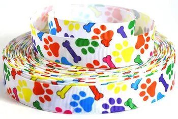 

wholesale 50yards/lot 1" 25-26mm multicolor colour Paw Print and Dog Bone Grosgrain Ribbon