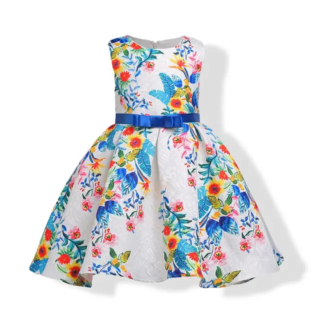 Baby Girls Blue Flower Dress Kids Evening Dress Children Princess