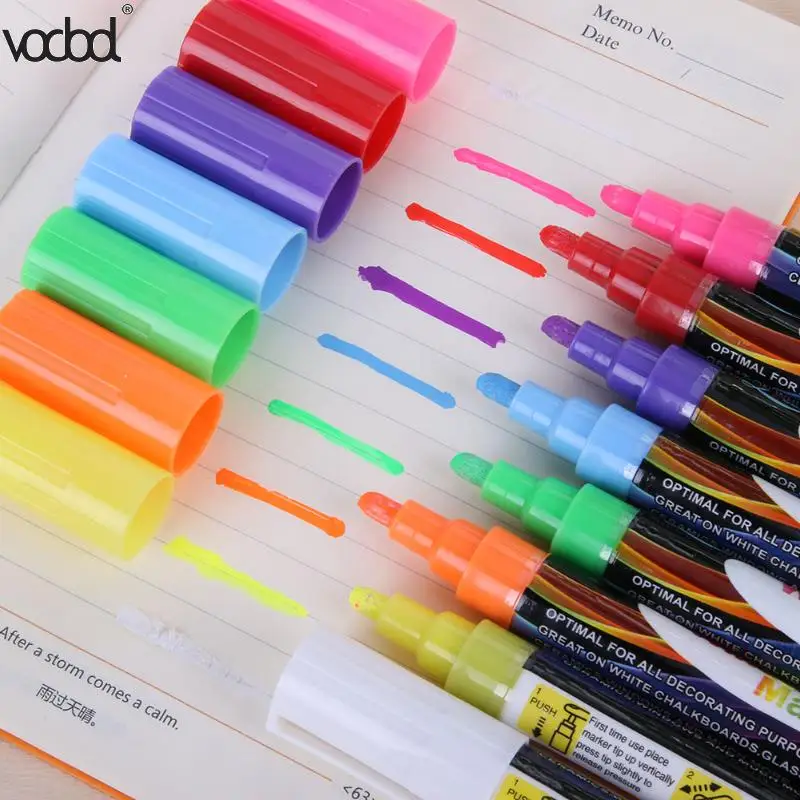Highlighter Pen 8/10/12 Color Liquid Chalk Pen Erasable Set 6mm Fluorescent Neon Marker LED Window Glassboard Pens Stationery 8 color suit highlighter chalk markers chalkboard erasable dustless water based non toxic liquid pens set