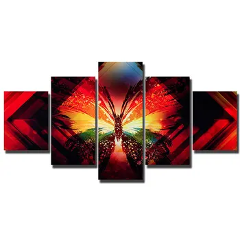 

Artryst Canvas painting print Psychedelic Butterfly dream wall poster 5 piece decoration picture for room or bar art decor WY244