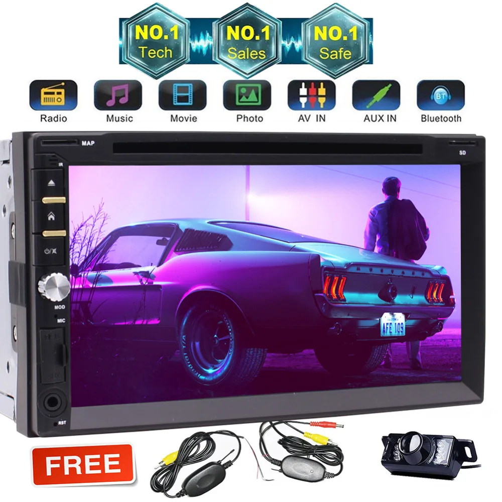 

EinCar 7'' Double Din In-Dash Car Stereo Receiver Bluetooth Disc/MP3/MP4 Player AM/FM Radio Microphone SD Card Reader+Camera