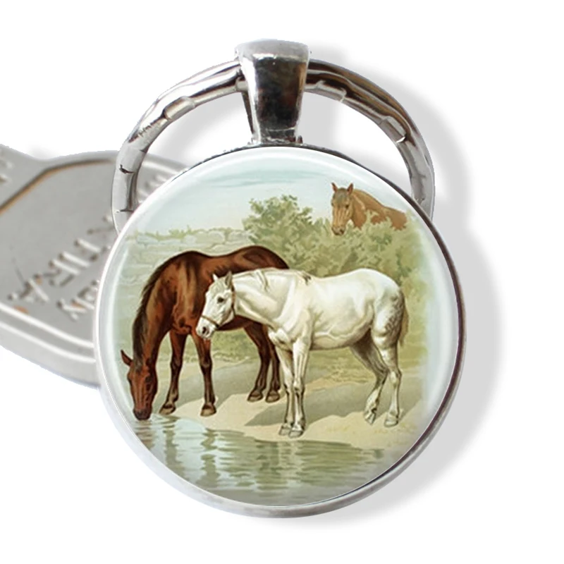 Horse Keychain Pendant Wearable Art Horse Jewelry Car Key Holder Key Holder Glass Cabochon Pendant Jewelry Christmas Gift