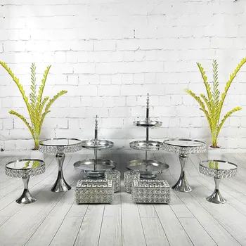 

9-11pcs/ set Display Decoration Metal Gold Silver Round High Tea Hanging Cup Cupcake Tray Crystal Cake Stand For Wedding Cake