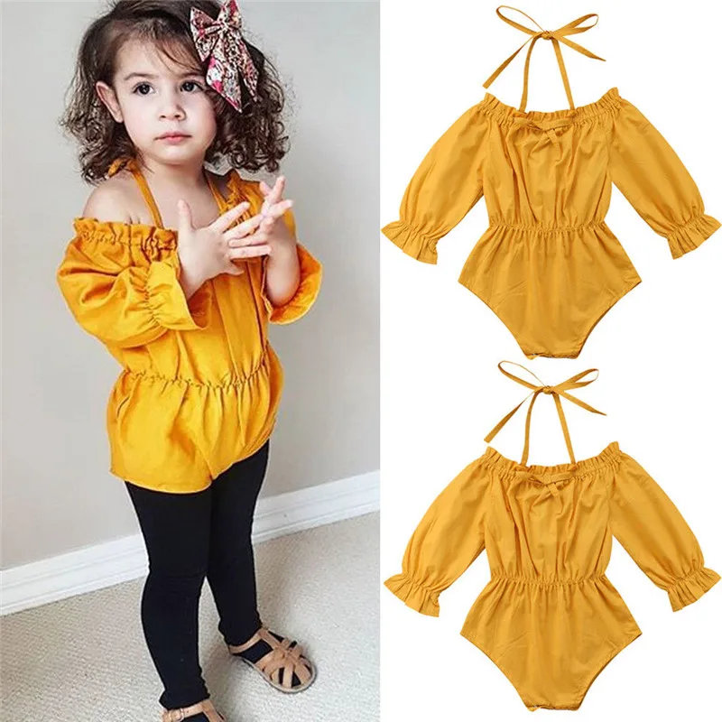 Newborn Toddler Baby Girl Kids Clothes Long Sleeves Yellow casual ...