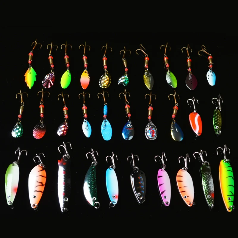 

TOMA 30pcs/lot Metal Fishing Lures Kit Spinners Mixed color Weight 2g-12g Spoon Lures Artificial Hard Bait Fishing Tackle