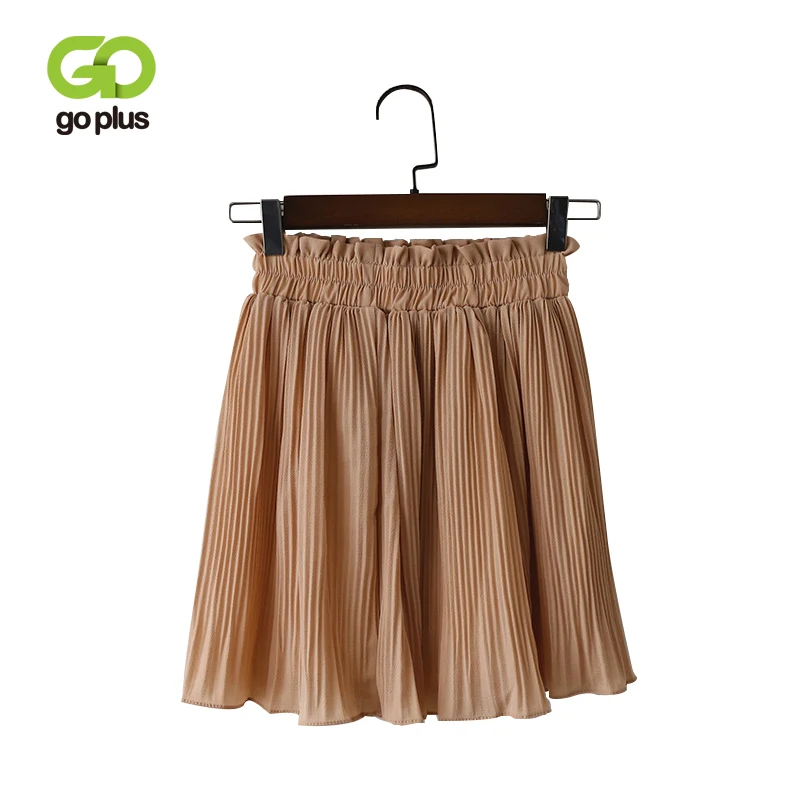 

GOPLUS Vintage Summer Mini Skirt Women Chiffon Pleated Elastic High Waist Solid Skirts Womens Streetwear Faldas Mujer Moda 2019
