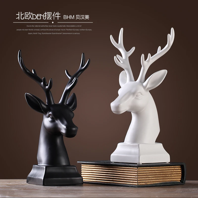 Nordic ceramic Deer head statue home decor craft room decoration