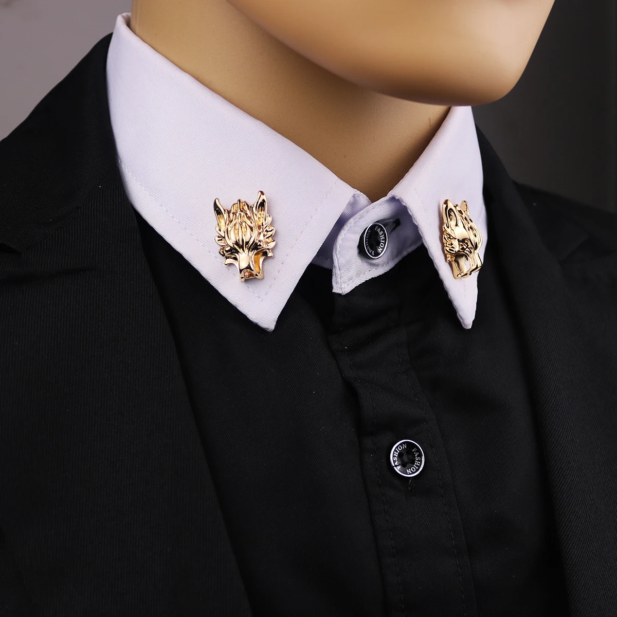 1 шт. Мужская брошь с цепочкой в виде головы волка|brooches for men|pin broochshirt collar accessories |