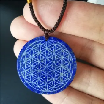

Drop shipping Natural Lapis lazuli Quartz Crystal Flower of Life Pendant Carved Healing Free shipping