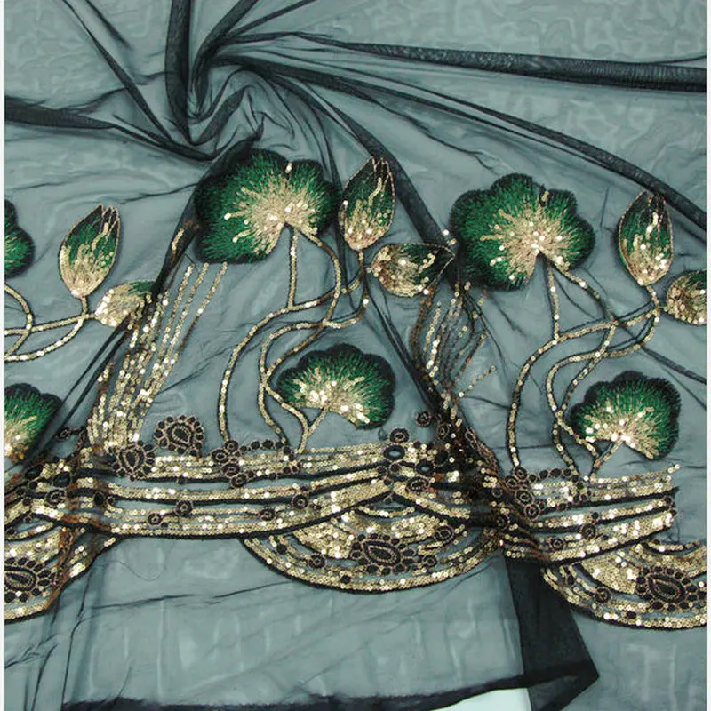 

lotus leaf mesh gold sequins Three-dimensional embroidery lace fabrics dress african lace fabric