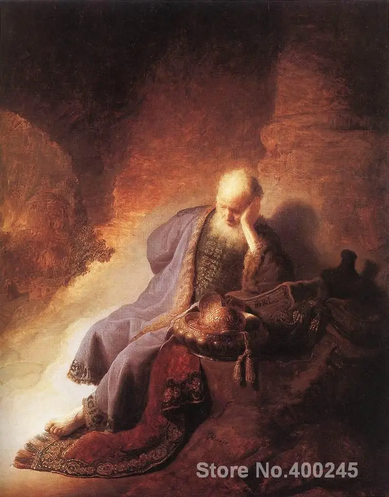 

Christmas Gift art on Canvas Jeremiah Lamenting the Destruction of Jerusalem Rembrandt van Rijn Painting High Quality Handmade