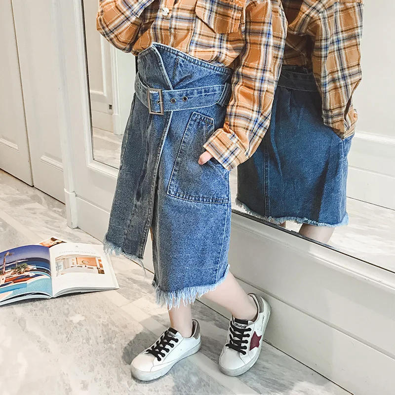 

Children's wear 2019 spring new female big boy denim skirt children's belt skirt female foreign gas wild tide