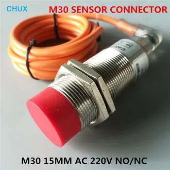 

Proximity Sensor AC220V M30 Non-flush Type 15mm Sensing Detect Distance NO/NC with Bend Switch Connector