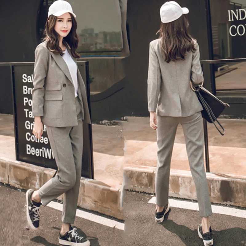 

Fall winter Suit Suit Female Career Suit Jacket and Long Sections Temperament Casual Two-piece Pants TideThe Women Trouser Set