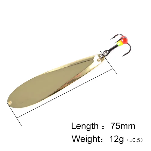 12 г воблеры золотистого и серебристого цвета, металлическая погружная ледяная рыболовная ложка, жесткая приманка, 7,5 см, балансиры для зимней рыбалки, приманка, ложка - Цвет: Золотистый