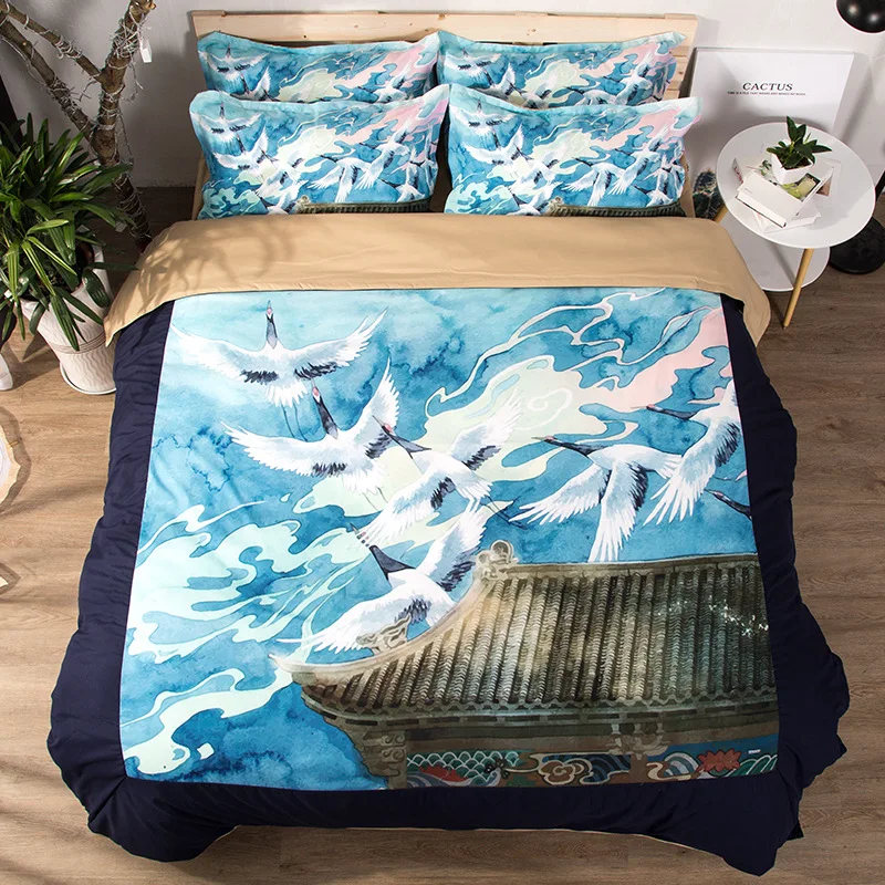 Free shipping gift beautiful pavilion cranes bird pattern bedding Quilt