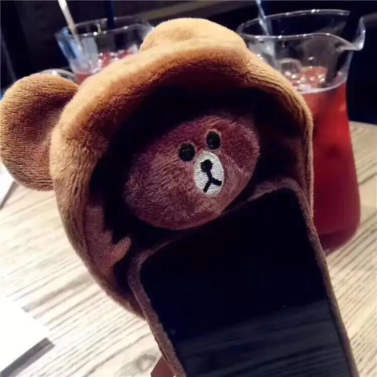 Корейский Пушистый Плюшевый чехол для iPhone XS MAX XR милый коричневый медведь Модный чехол для iPhone X 8 7 Plus 6s мобильный чехол для телефона Coque Capa