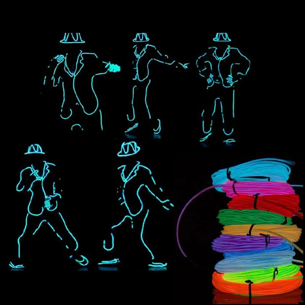 1 м, 2 м, 3 м, 4 м, 5 м, 3 в, гибкий неоновый светильник, светящаяся EL Wire лента, Светодиодная лента с контроллером для обуви, одежды, украшения автомобиля, водонепроницаемая
