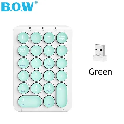 B O W HW159 металлическая задняя панель тонкая 22 клавишная перезаряжаемая 2,4G Беспроводная цифровая клавиатура для учета денег, кассовый аппарат - Цвет: Зеленый