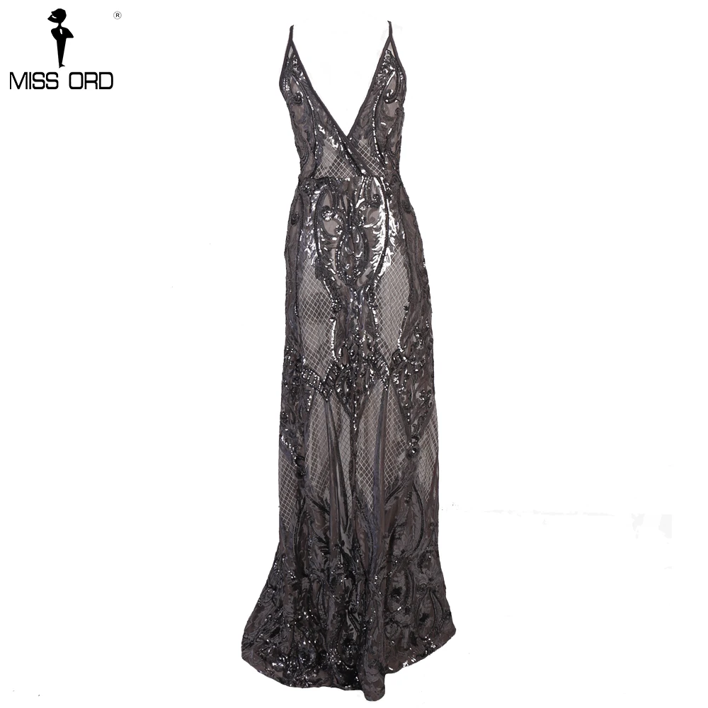 Missord, летнее Сексуальное Женское Платье с v-образным вырезом, с открытыми плечами, со средним разрезом, с блестками, прозрачные, макси, вечерние платья, FT5139-5